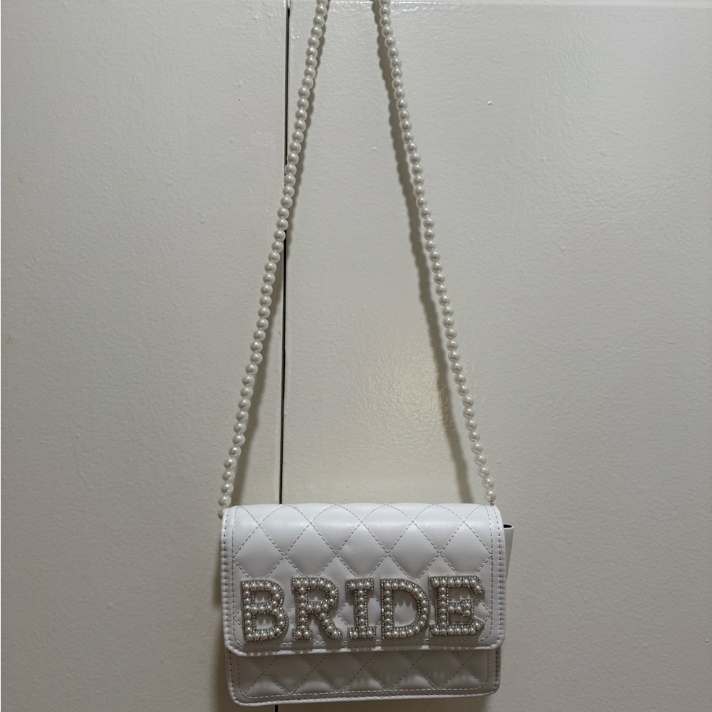 White Quilted Bride Bag with Pearl Accents